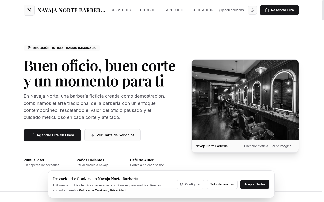 Captura de pantalla de la reserva online para barberías
